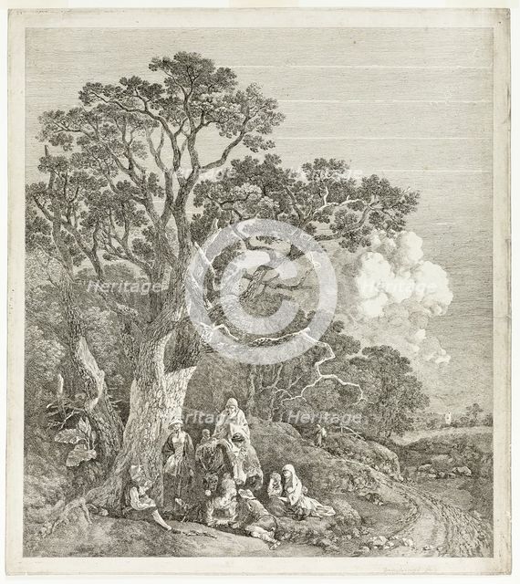Wooded Landscape with Gypsies Gathered Round a Fire, 1753/54. Creator: Thomas Gainsborough.
