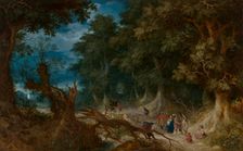 Wooded Landscape with Hunters and Fortune Teller, c1610-1626. Creator: Abraham Govaerts