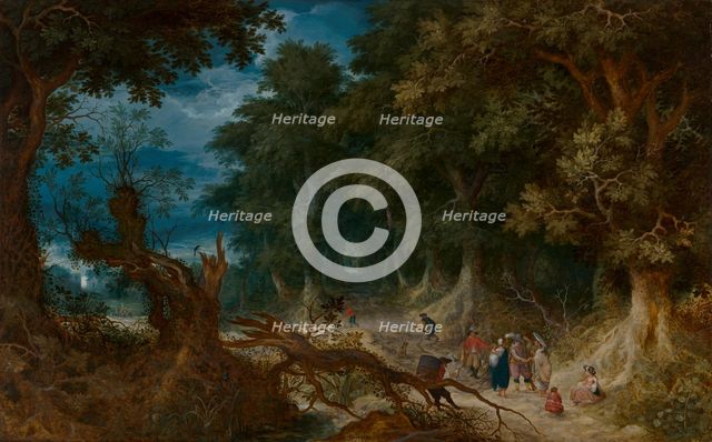 Wooded Landscape with Hunters and Fortune Teller, c1610-1626. Creator: Abraham Govaerts.