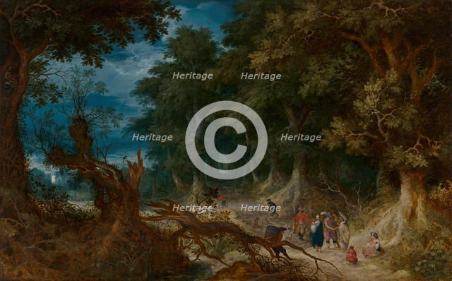 Wooded Landscape with Hunters and Fortune Teller, c1610-1626. Creator: Abraham Govaerts.