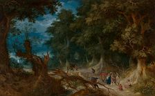 Wooded Landscape with Hunters and Fortune Teller, c1610-1626. Creator: Abraham Govaerts