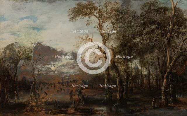 Wooded Landscape with Hunter/Winter Landscape, c.1642-1643. Creator: Aert van der Neer.