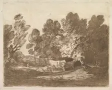 Wooded Landscape with Herdsmen and Cows, August 1, 1797. Creator: Thomas Gainsborough