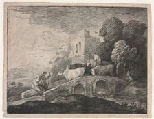 Wooded Landscape with Herdsmen Driving Cattle, 1779-1780. Creator: Thomas Gainsborough (British, 1727-1788)