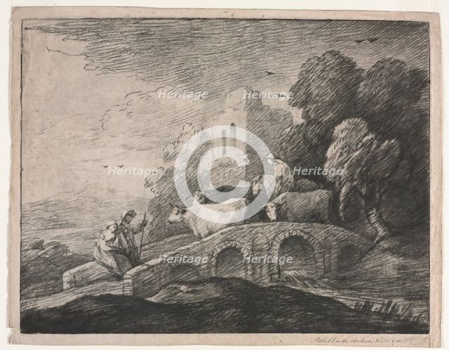 Wooded Landscape with Herdsmen Driving Cattle, 1779-1780. Creator: Thomas Gainsborough (British, 1727-1788).