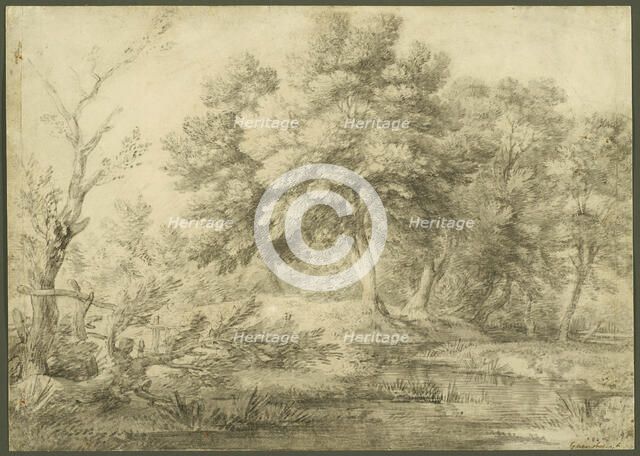 Wooded Landscape with Stream, 1750-59. Creator: Thomas Gainsborough.