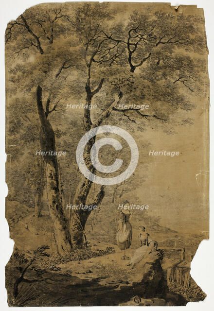 Wooded Landscape with Two Women in Foreground, n.d. Creator: Jean-Baptiste Pillement.