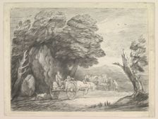 Wooded Landscape with Two Country Carts and Figures, August 1, 1797. Creator: Thomas Gainsborough