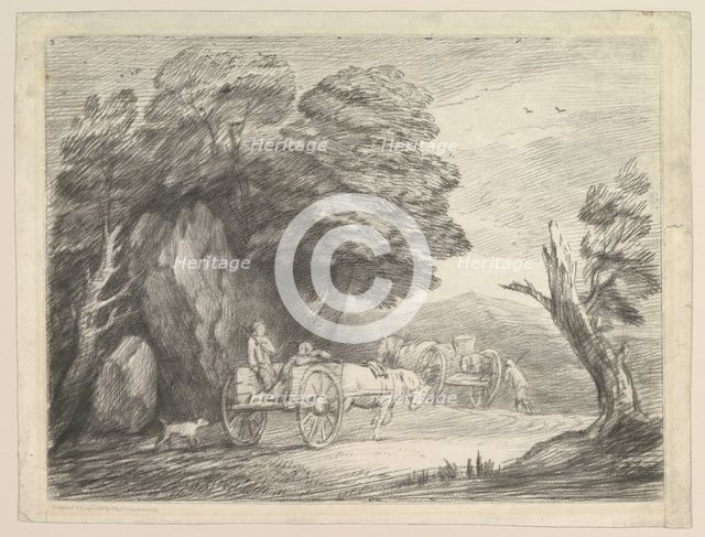 Wooded Landscape with Two Country Carts and Figures, August 1, 1797. Creator: Thomas Gainsborough.