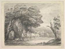 Wooded Landscape with Two Country Carts and Figures, August 1, 1797. Creator: Thomas Gainsborough