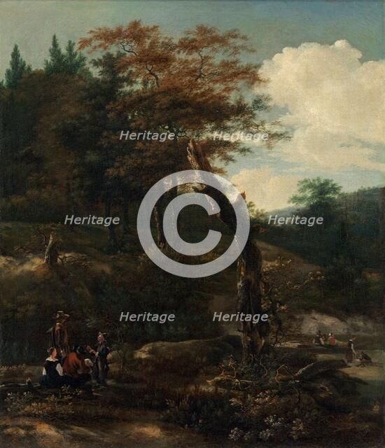 Wooded Landscape with Travelers, late 1640s. Creator: Adam Pynacker.