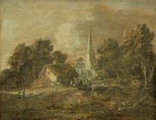 Wooded Landscape with Village Scene, early 1770s (not later than 1772). Creator: Thomas Gainsborough