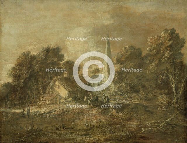 Wooded Landscape with Village Scene, early 1770s  (not later than 1772). Creator: Thomas Gainsborough.