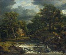 Wooded Landscape with Waterfall and Approaching Storm, c1655. Creator: Jacob van Ruisdael
