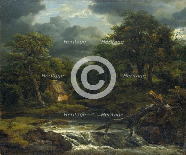 Wooded Landscape with Waterfall and Approaching Storm, c1655. Creator: Jacob van Ruisdael.