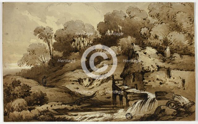 Wooded Landscape with Watermill beside Stream, n.d. Creator: James Robertson.