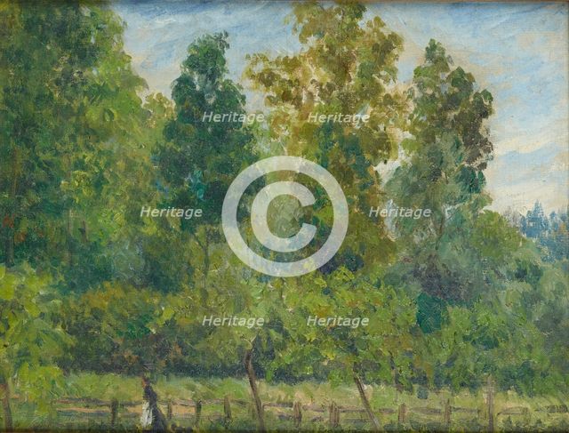Wooded landscape: a Woman walking with a Dog, c. 1889 - 1897. Creator: Camille Pissarro.