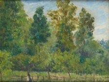 Wooded landscape: a Woman walking with a Dog, c. 1889 - 1897. Creator: Camille Pissarro