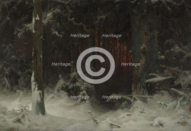 Wooded Landscape in Snow, 1870. Creator: Ludwig Munthe.