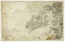 Wooded River Landscape with View of Castle, n.d. Creator: Unknown