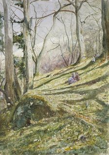 Wooded Slope with four Figures, mid 19th century. Artist: John William Inchbold