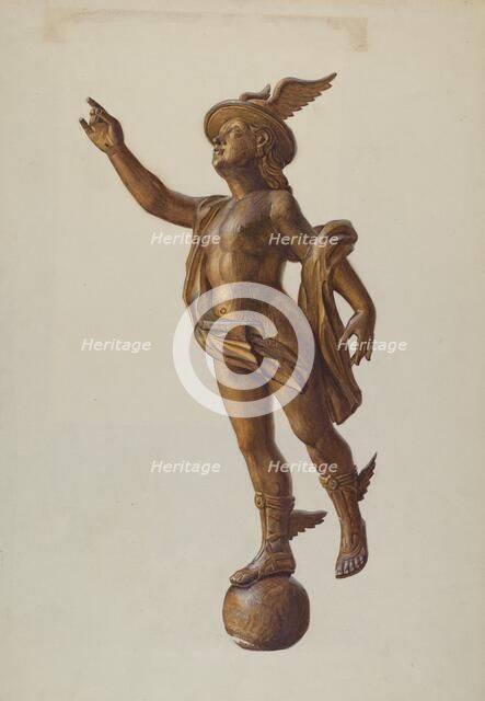 Wooden "Mercury" Figure, c. 1936. Creator: Elizabeth Moutal.