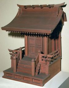 Wooden model of the main Shinto shrine at Ise