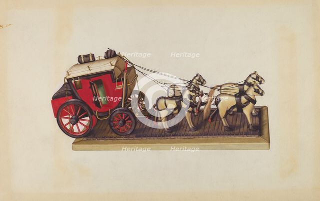 Wooden Model - Coach & Four Horses, c. 1937. Creator: Laura Bilodeau.