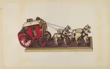 Wooden Model - Coach & Four Horses, c. 1937. Creator: Laura Bilodeau