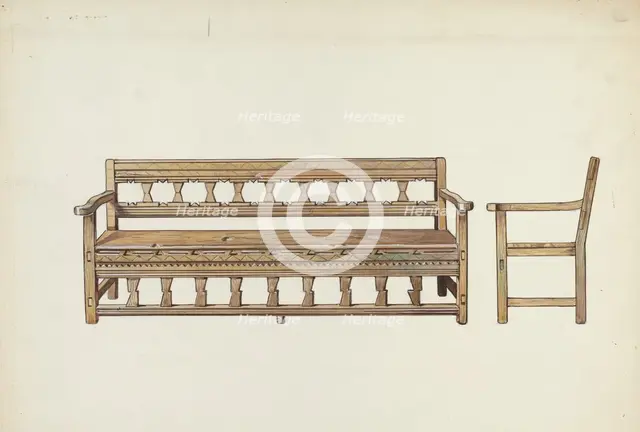 Wooden Bench, 1935/1942. Creator: Dana Bartlett.