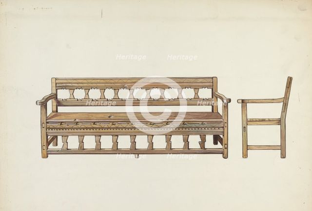 Wooden Bench, 1935/1942. Creator: Dana Bartlett.