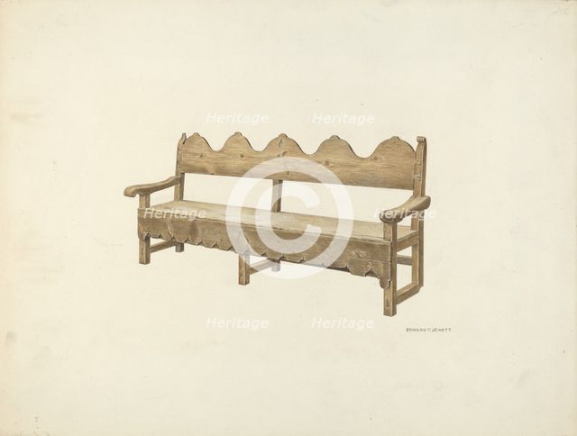 Wooden Bench, c. 1940. Creator: Edward Jewett.
