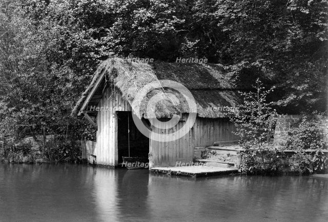 Wooden boathouse beside the River Rother, Woolbeding, West Sussex, c1900. Artist: Farnham Maxwell Lyte