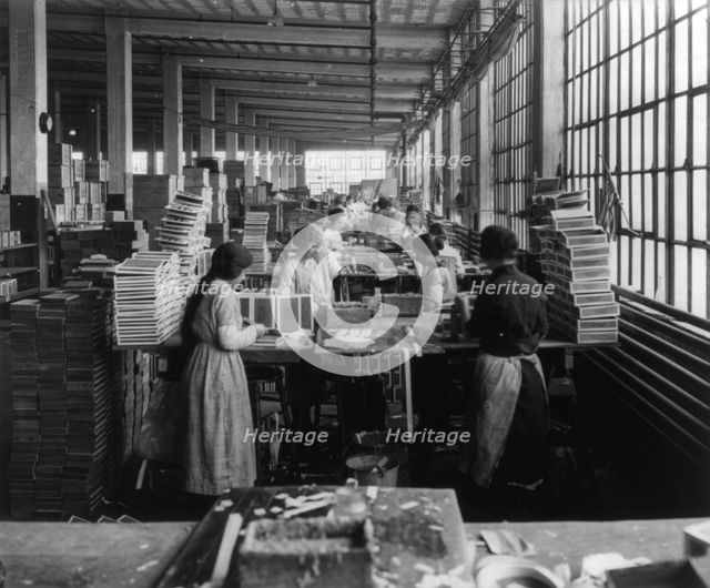 Wooden Box Industry: women in work room of box factory, c1910. Creator: Frances Benjamin Johnston.