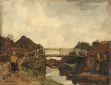 Wooden Bridge across a Canal at Rijswijk, c.1878. Creator: Jacob Henricus Maris