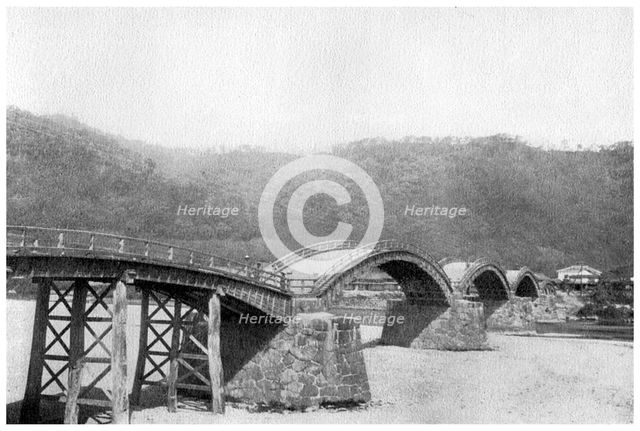 Wooden bridge at Iwakuni, Japan, 1904. Artist: Unknown