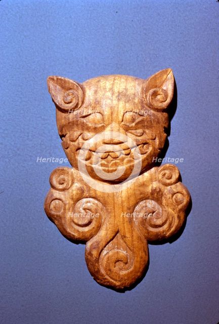 Wooden bridle ornament, Head of Tiger from  Altai, 5th century BC-4th century BC. Artist: Unknown.