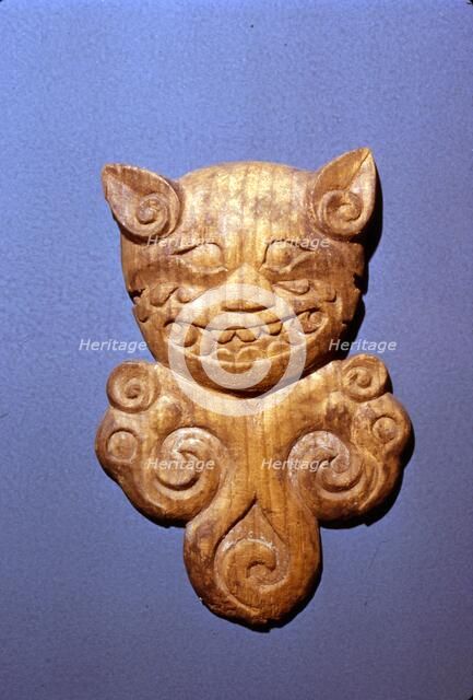 Wooden bridle ornament, Head of Tiger from  Altai, 5th century BC-4th century BC. Artist: Unknown.