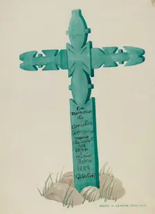 Wooden Cross, Carved, Used as Headstone, c. 1937. Creator: Majel G. Claflin