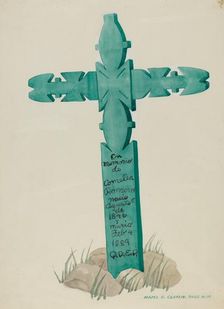 Wooden Cross, Carved, Used as Headstone, c. 1937. Creator: Majel G. Claflin