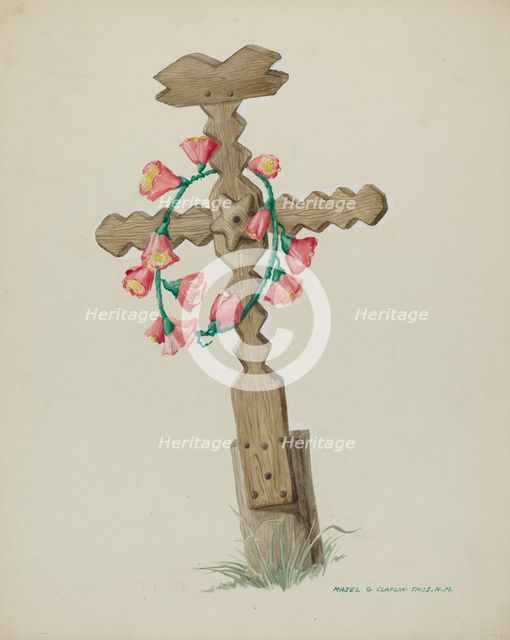 Wooden Cross used as Headstone (Hand Made), c. 1937. Creator: Majel G. Claflin.