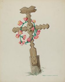 Wooden Cross used as Headstone (Hand Made), c. 1937. Creator: Majel G. Claflin
