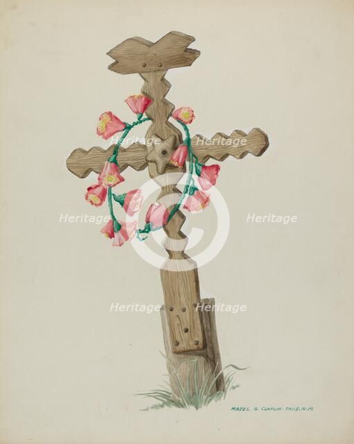 Wooden Cross used as Headstone (Hand Made), c. 1937. Creator: Majel G. Claflin.