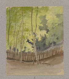 Wooden fence through a wooded valley floor, 1856. Creator: Carl Theodor Reiffenstein