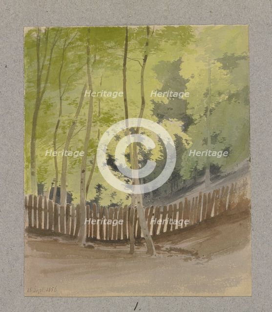 Wooden fence through a wooded valley floor, 1856. Creator: Carl Theodor Reiffenstein.