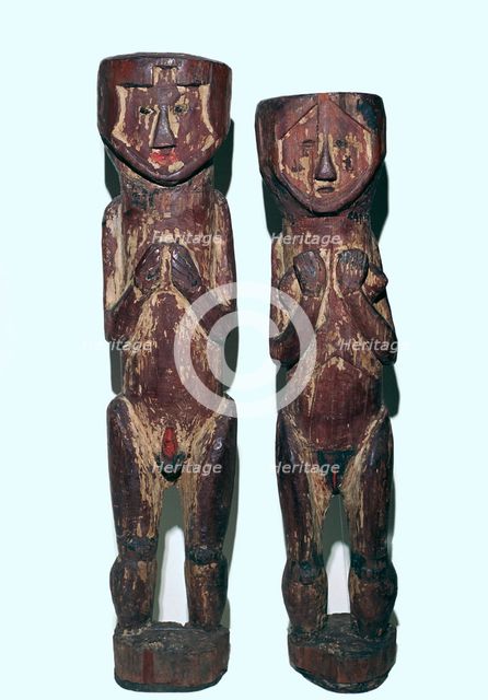 Wooden figures of men and women from north-east Peru. Artist: Unknown