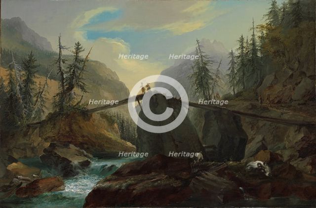 Wooden footbridge over the Lütschine near Gsteig, 1774. Creator: Wolf, Caspar (1735-1783).