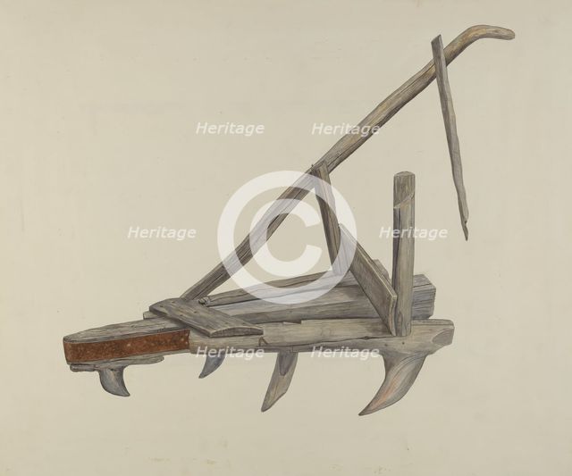 Wooden Harrow or Cultivator, c. 1937. Creator: Wilbur M Rice.
