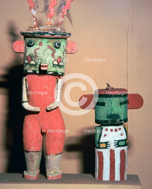 Wooden Hopi Katchina Dolls representing gods. Artist: Unknown