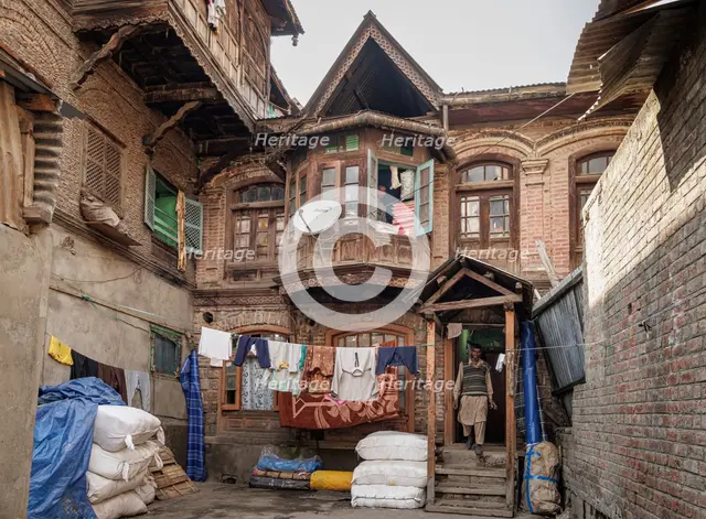 Wooden house, Old Srinagar, Kashmir, India, 2023. Creator: Peter Thompson.